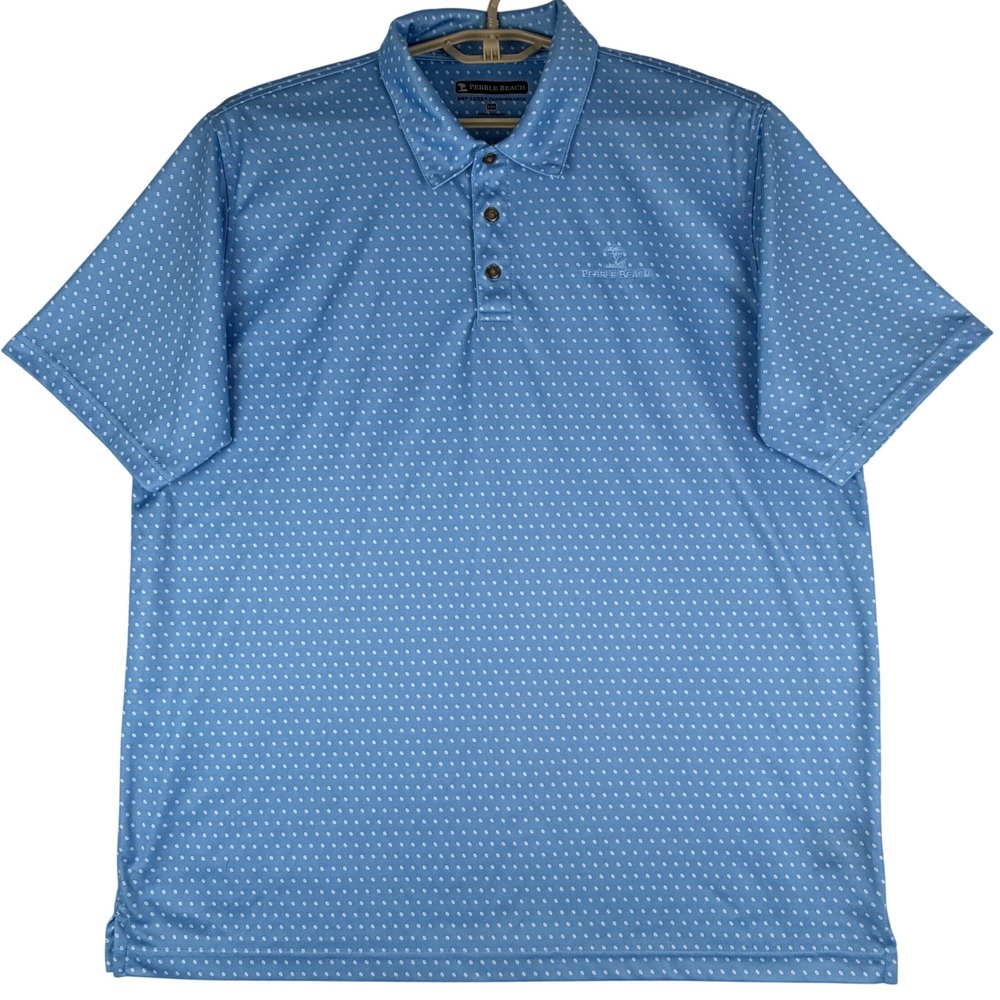 Pebble Beach Dry-Luxe Polo Men XXL Blue Geometric Golf Performance Shirt